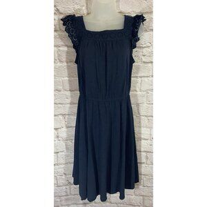 Talbots Eyelet Dress M Navy Blue Knee Length Flutter Soft Modal Comfy Boho 041
